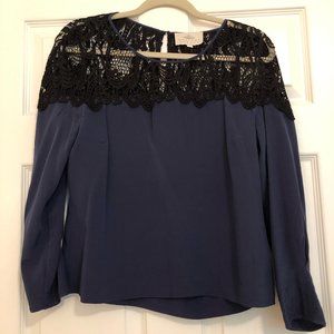 Madison Marcus - Navy silk top with black lace